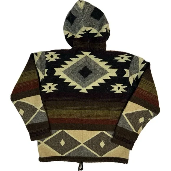 VINTAGE Unisex Men's Native American Southwestern Zip Up Sweater sz Sm Alpaca - Picture 2 of 8